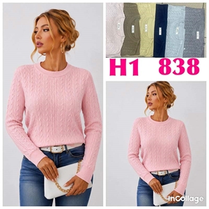 Prążkowany sweter damski okrągły  L/XL-2XL/3XL