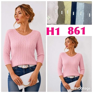 Prążkowany sweter damski z dekoltem w serek  L/XL-2XL/3XL