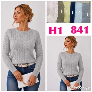 Prążkowany sweter damski okrągły  L/XL-2XL/3XL