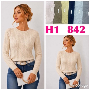 Prążkowany sweter damski okrągły  L/XL-2XL/3XL
