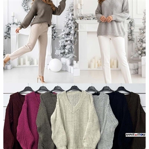 Sweter damski z dekoltem w serek