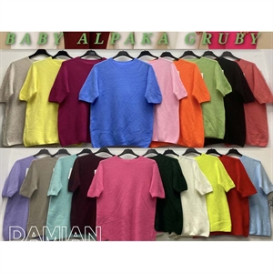 Sweter gruby damski z alpaki z krótkim rękawem