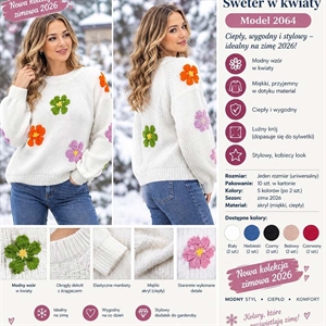 Sweter damski okrągły w kwiaty