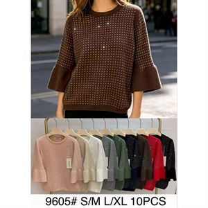 Sweter damski okrągły z cekinami  S/M-L/XL