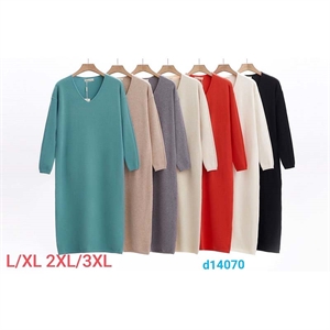 Sukienka sweterkowa damska z dekoltem w serek  L/XL-2XL/3XL
