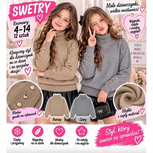 Sweter dziewczęcy z golfem  4-14 lat