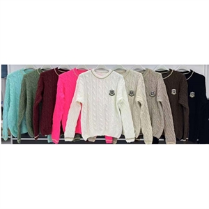 Prążkowany sweter damski okrągły