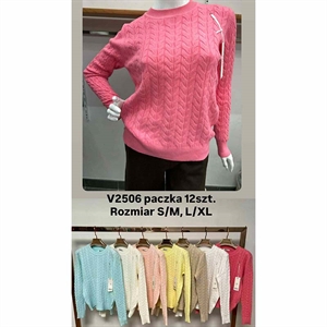 Prążkowany sweter damski okrągły  S/M-L/XL