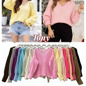 Sweter damski z dekoltem w serek