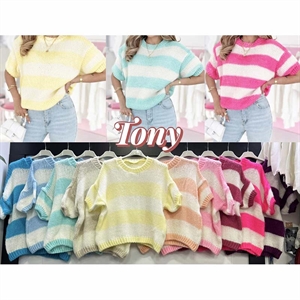 Sweter damski z krótkim rękawem w paski