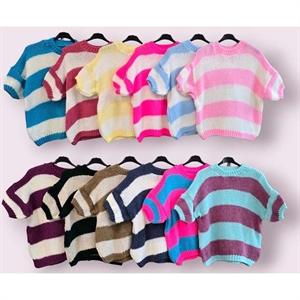 Sweter damski z krótkim rękawem w paski