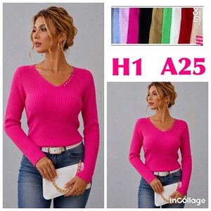 Sweter damski z dekoltem w serek  M/L-XL/2XL