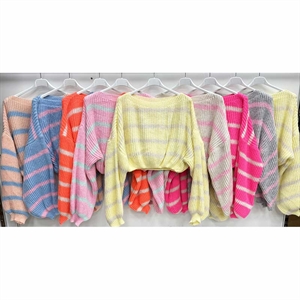 Sweter damski okrągły w paski