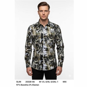 Koszula męska cyfrowy nadruk z długim rękawem krój slim fit produkt Turecki  M-2XL
