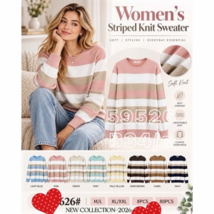 Sweter damski okrągły w paski  M/L-XL/2XL