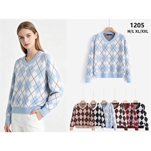 Sweter damski z dekoltem w serek  M/L-XL/2XL