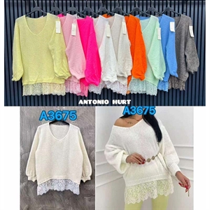 Sweter damski z dekoltem w serek - Produkt Włoski