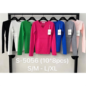 Prążkowany sweter damski okrągły  S/M-L/XL
