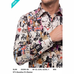 Koszula męska z cyfrowym nadrukiem krój slim fit produkt Turecki  M-2XL