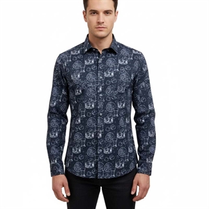 Koszula męska z cyfrowym nadrukiem krój slim fit produkt Turecki  M-2XL
