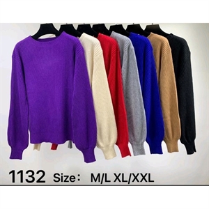 Prążkowany sweter damski okrągły  M/L-XL/2XL