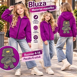 Bluza dziewczęca rozpinana na zamek z kapturem  4-14 lat