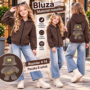 Bluza dziewczęca rozpinana na zamek z kapturem  4-14 lat