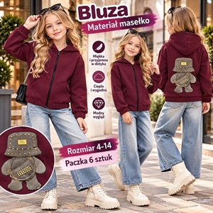 Bluza dziewczęca rozpinana na zamek z kapturem  4-14 lat