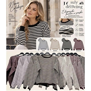 Sweter damski okrągły w paski