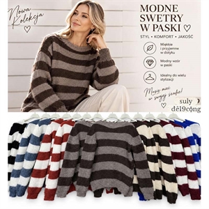 Sweter damski okrągły w paski