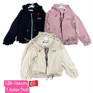 Bluza dziewczęca rozpinana na zamek z kapturem  128-164cm