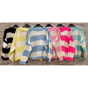 Sweter damski okrągły w paski