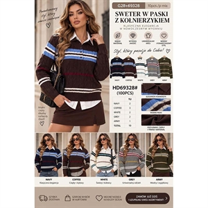 Sweter damski w paski z kołnierzykiem