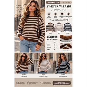 Sweter damski okrągły w paski