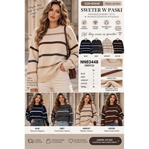 Sweter damski okrągły w paski