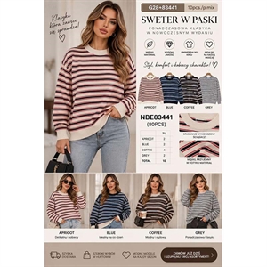 Sweter damski okrągły w paski