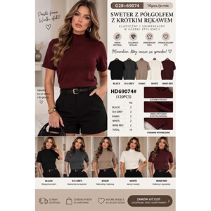Sweter damski z półgolfem z krótkim rękawem