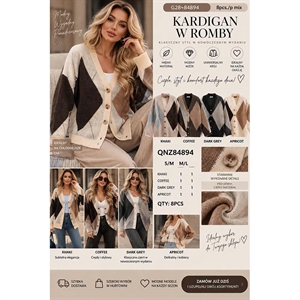 Sweter damski zapinany na guziki w romby  S/M-M/L