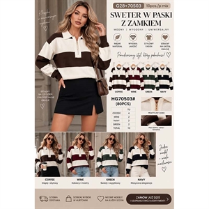 Sweter damski w paski z kołnierzykiem z zamkiem
