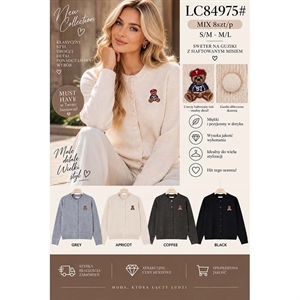 Sweter damski na guziki z haftowanym misiem  S/M-M/L