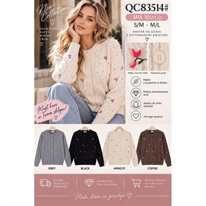 Sweter damski na guziki z haftowanym kwiatami  S/M-M/L