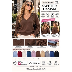 Sweter damski z dekoltem w serek  M/L-XL/2XL