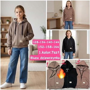 Bluza dziewczęca rozpinana na zamek z kapturem  128-164cm
