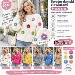 Sweter damski okrągły z kwiatami