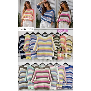 Sweter damski okrągły w paski