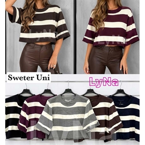 Sweter damski okrągły w paski