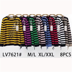 Sweter damski okrągły w paski  M/L-XL/2XL