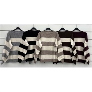 Sweter damski okrągły w paski