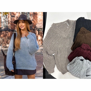 Sweter damski z dekoltem w serek produkt Polski