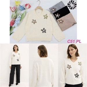 Sweter damski z dekoltem w serek
